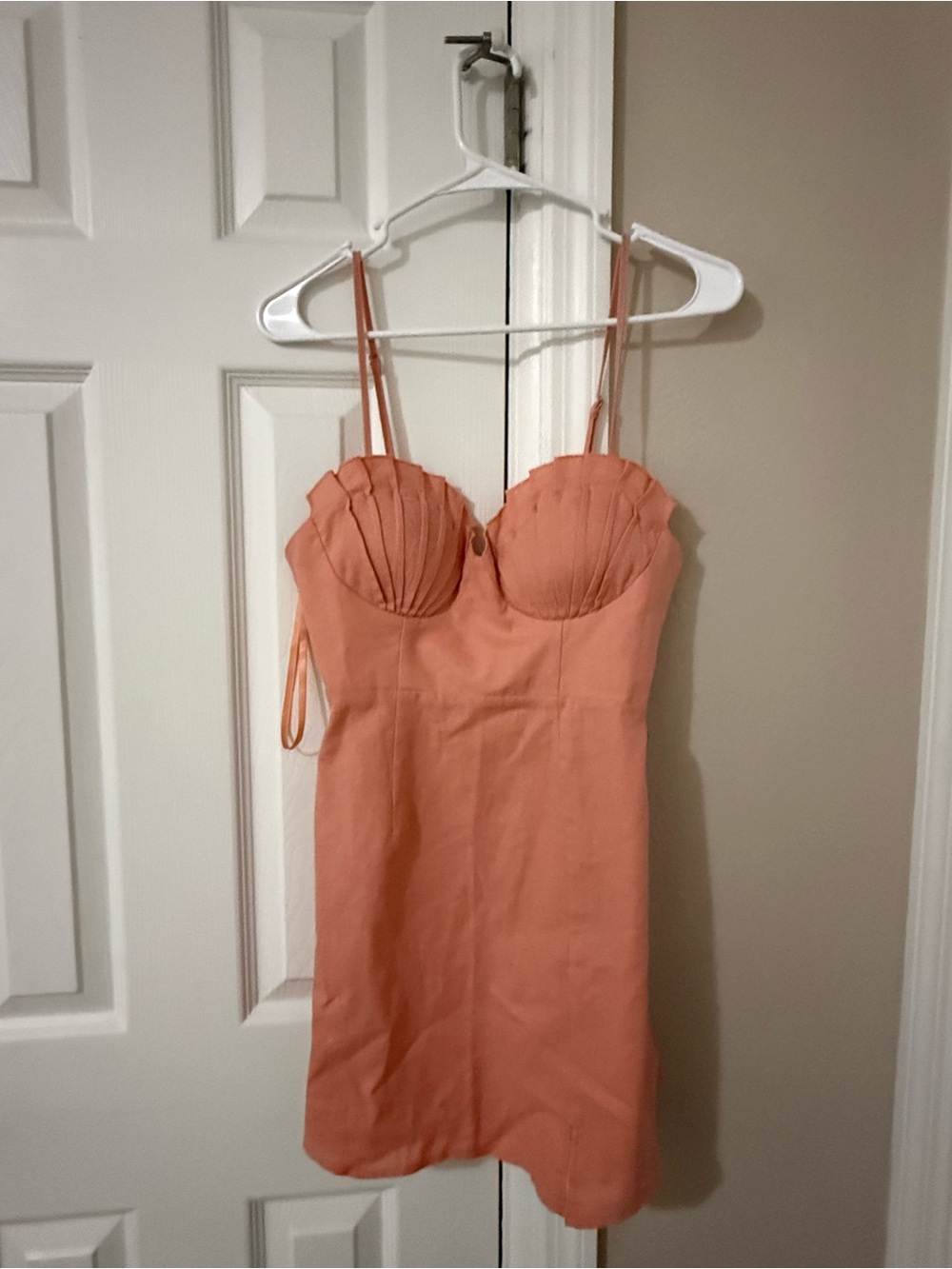 Peach Pleated Bust Mini Dress with Spaghetti Straps